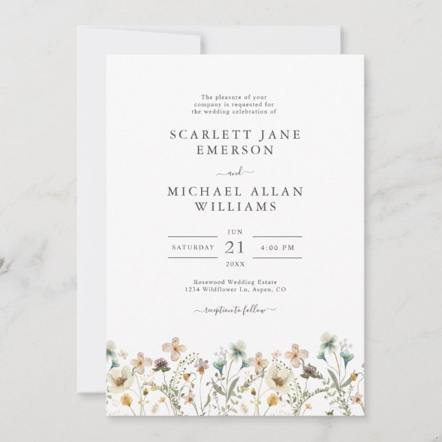 Elegant Wildflower Wedding Invitations (Front)
