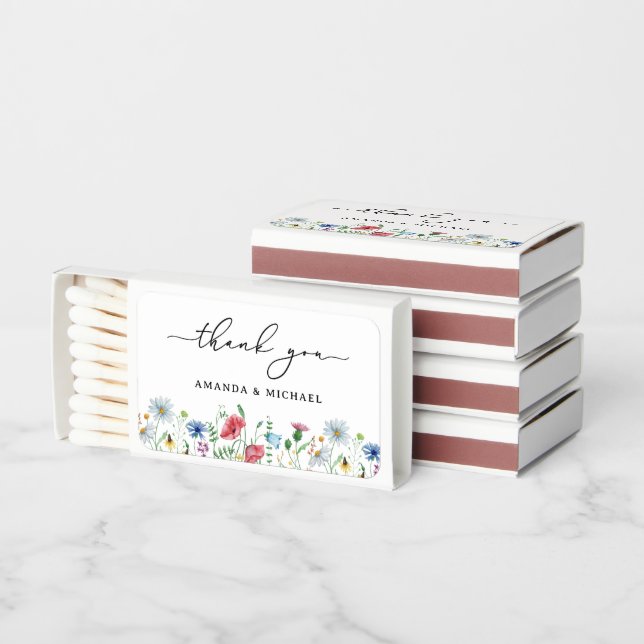 Elegant Wildflower Wedding Matchboxes (Stacked)