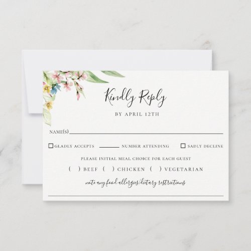 Elegant Wildflower Wedding Meal Choice RSVP Card