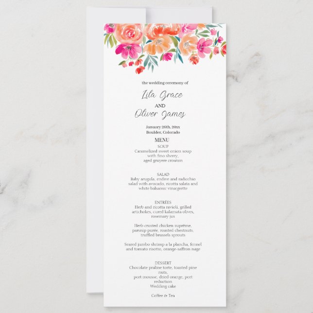 Elegant Wildflower Wedding Menu Invitation  (Front)