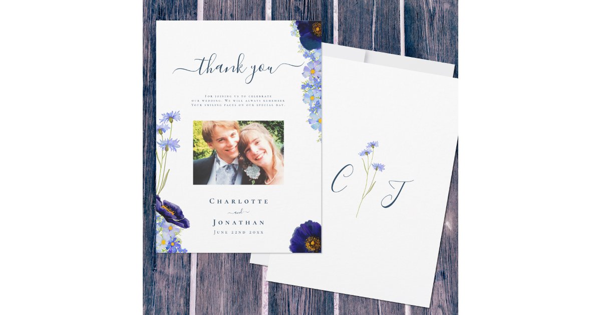 Elegant Wildflower Wedding Photo Thank You Card | Zazzle