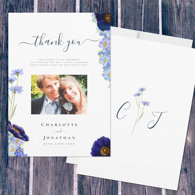 Elegant Wildflower Wedding Photo Thank You Card | Zazzle