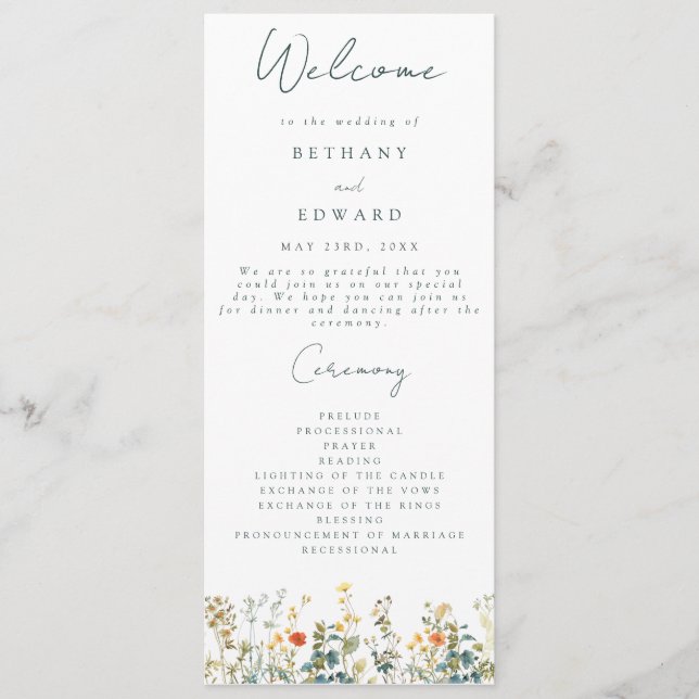Elegant Wildflower Wedding Program (Front)
