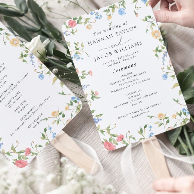 Elegant Wildflower Wedding Program Hand Fan (Creator Uploaded)