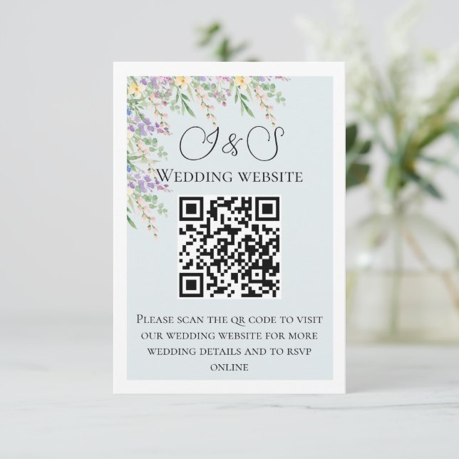 Elegant Wildflower Wedding QR Code Enclosure cards (Standing Front)