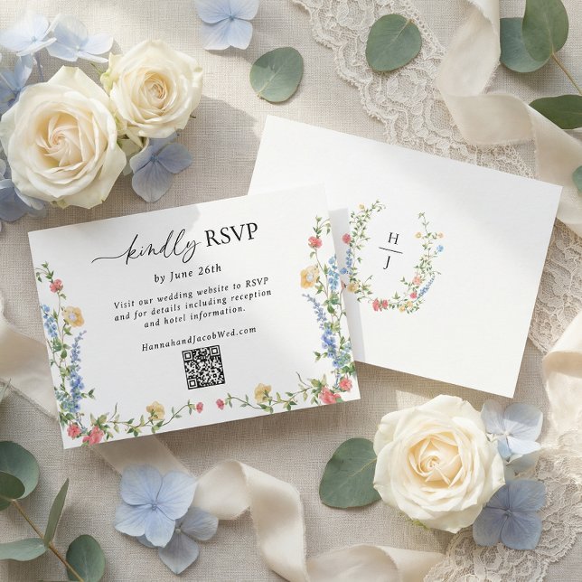 Elegant Wildflower Wedding QR Code RSVP Card (Creator Uploaded)
