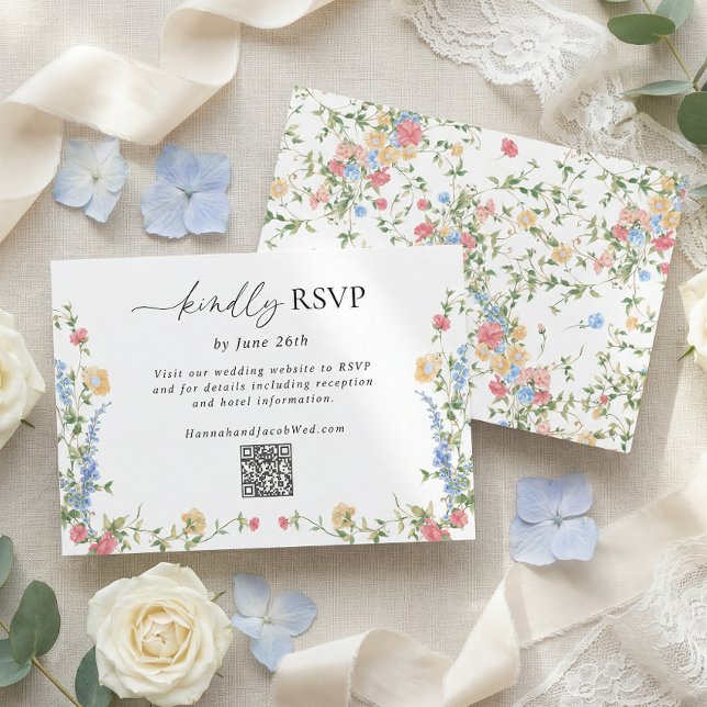 Elegant Wildflower Wedding QR Code RSVP Card (Creator Uploaded)