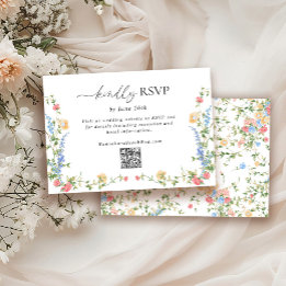 Elegant Wildflower Wedding QR Code RSVP Card