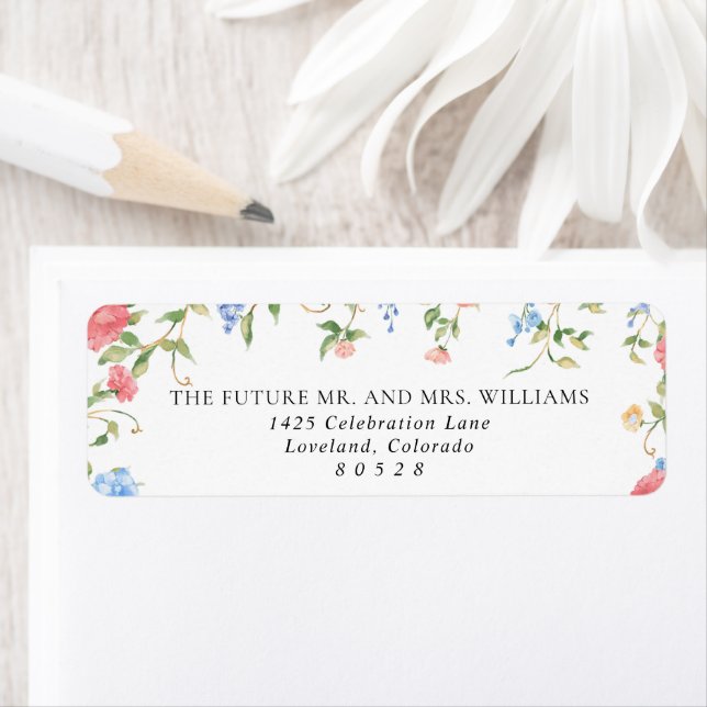 Elegant Wildflower Wedding Return Address Label (Insitu)