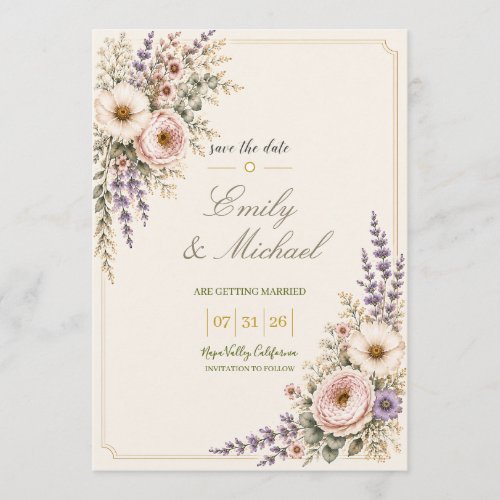 Elegant Wildflower Wedding Save the Date Card