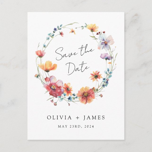 Elegant Wildflower Wedding Save the Date Invitation Postcard (Front)