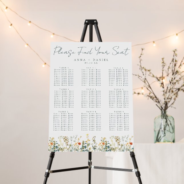Elegant Wildflower Wedding Seating Chart Foam Board (In Situ (Stand))