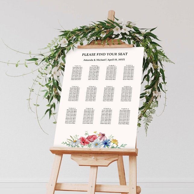 Elegant Wildflower Wedding Seating Chart Foam Board (Creator Uploaded)