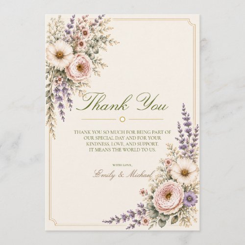 Elegant Wildflower Wedding Thank You Card