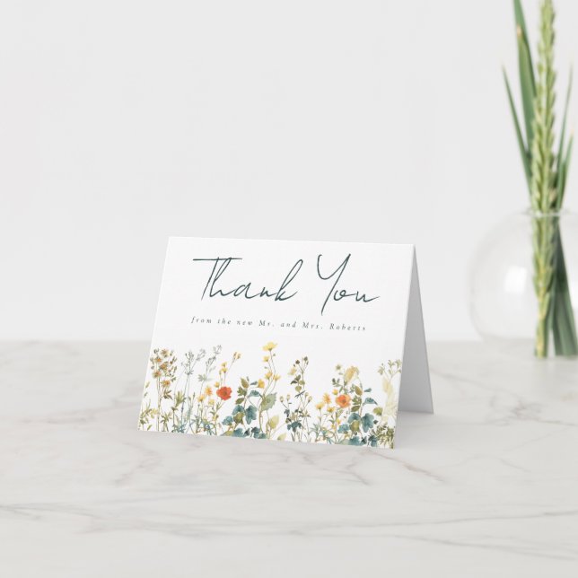 Elegant Wildflower Wedding Thank You Card (Front)