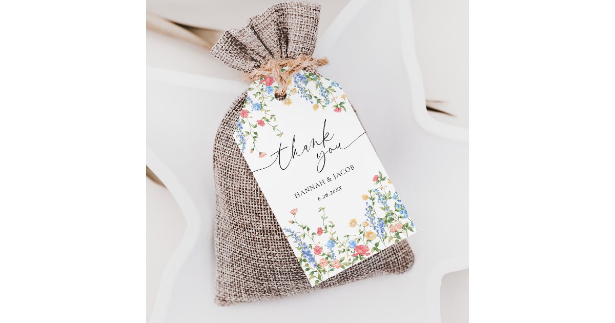Elegant Wildflower Wedding Thank You Favor Gift Tags | Zazzle