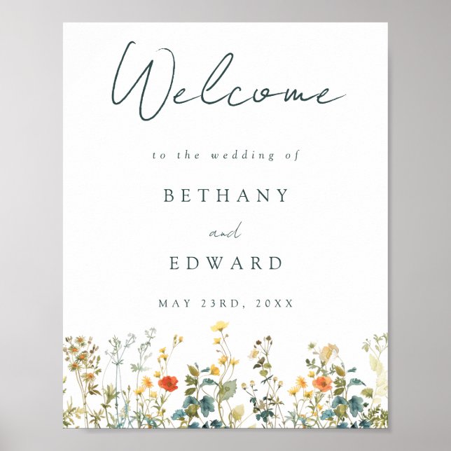 Elegant Wildflower Wedding Welcome Poster (Front)