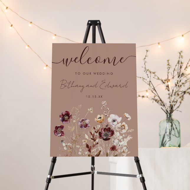 Elegant Wildflower Wedding Welcome Sign (In Situ (Stand))