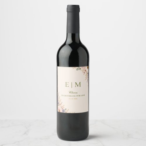 Elegant Wildflower Wedding Wine Label
