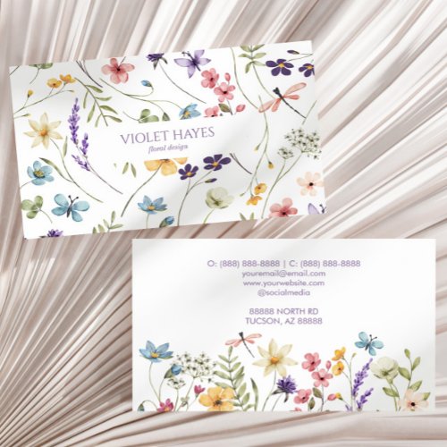 Elegant Wildflower Wild Flower Floral Custom Business Card