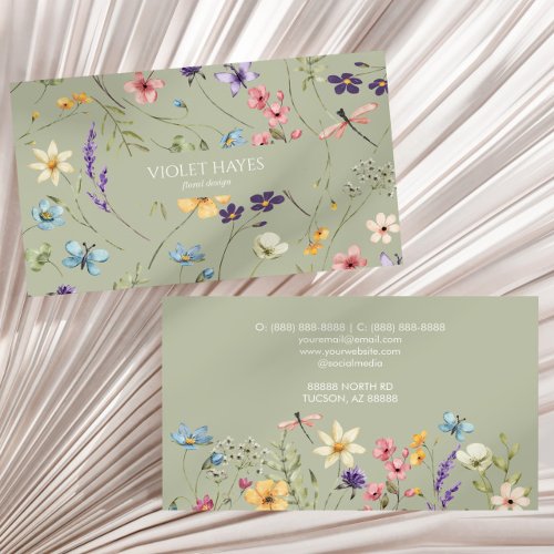 Elegant Wildflower Wild Flower Floral Custom Business Card