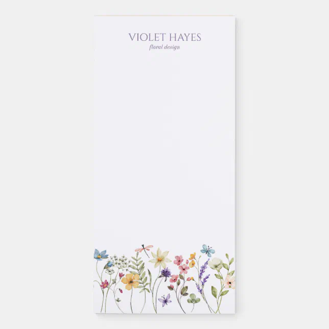 Elegant Wildflower Wild Flower Floral Custom Magnetic Notepad | Zazzle