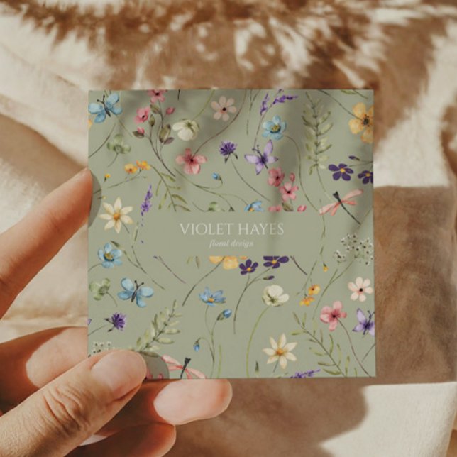 Elegant Wildflower Wild Flower Floral Custom Square Business Card (Creator Uploaded)
