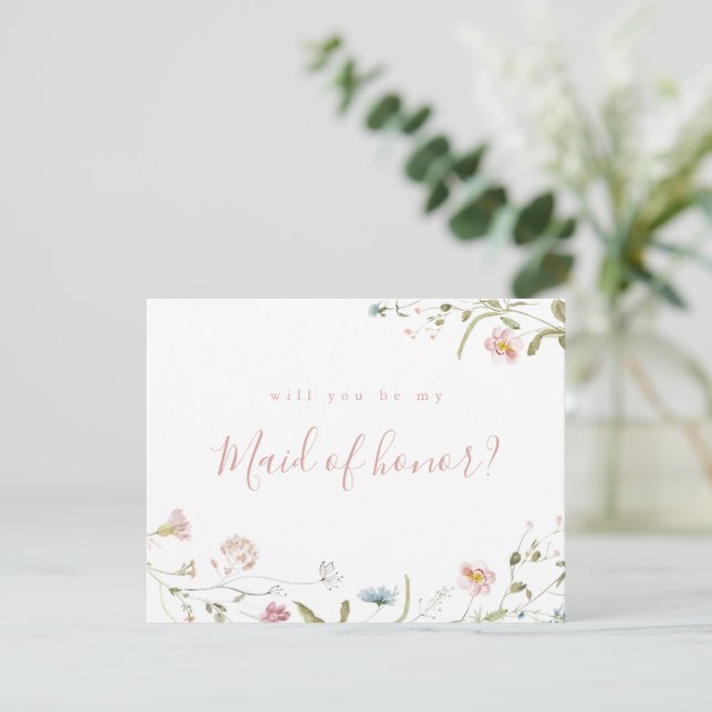 Elegant Wildflower will you be my maid of honor Invitation (Standing Front)