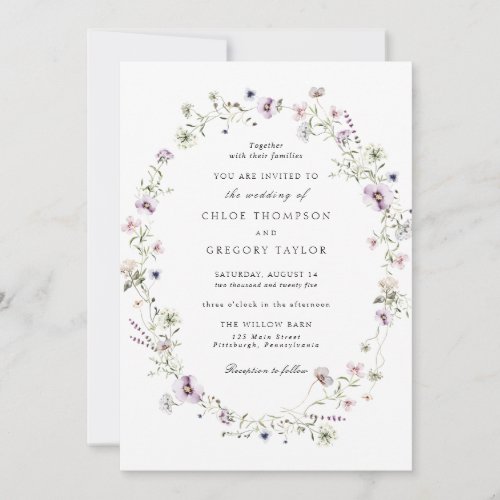 Elegant Wildflower Wreath Greenery Wedding Invitation