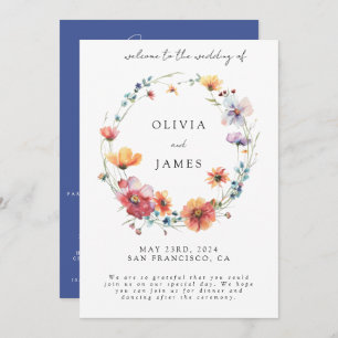 Elegant Wildflower Wreath Summer Wedding Welcome Program