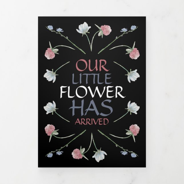 Elegant Wildflowers, 3 Photo Collage Baby Birth Tri-Fold Announcement (Cover)