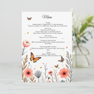 Elegant Wildflowers And Butterflies Wedding Menu