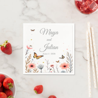 Elegant Wildflowers And Butterflies Wedding Napkins