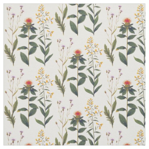 Elegant Wildflowers and Thistles Nature Lover Fabric