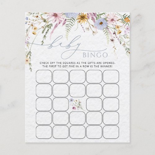 Elegant Wildflowers Baby Bingo Game Card
