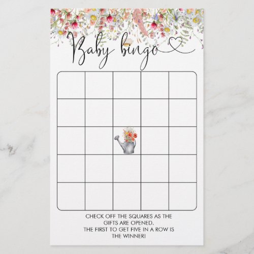 Elegant Wildflowers Baby Shower Bingo Game