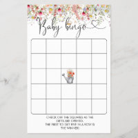 Elegant Wildflowers Baby Shower Bingo Game