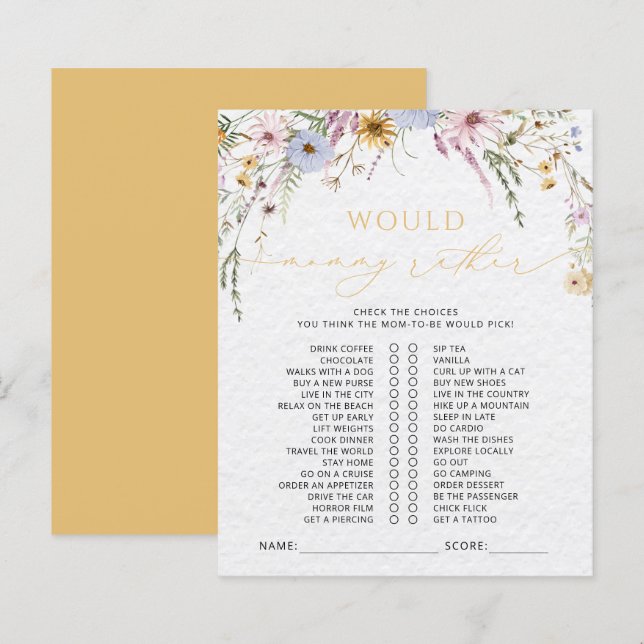 Elegant Wildflowers Baby Shower Game (Front/Back)