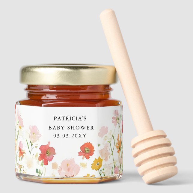 Elegant Wildflowers Baby Shower Honey Jar Favors (Front)