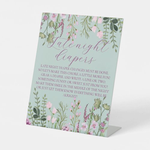 Elegant Wildflowers Baby Shower Late Night Diapers Pedestal Sign