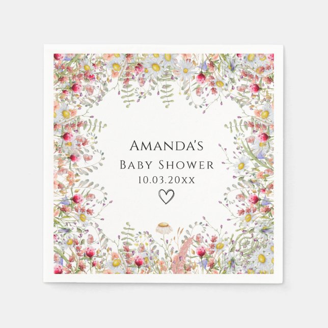 Elegant Wildflowers Baby Shower Napkins (Front)