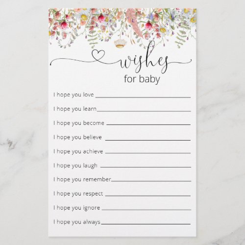 Elegant Wildflowers Baby Shower Wishes For Baby