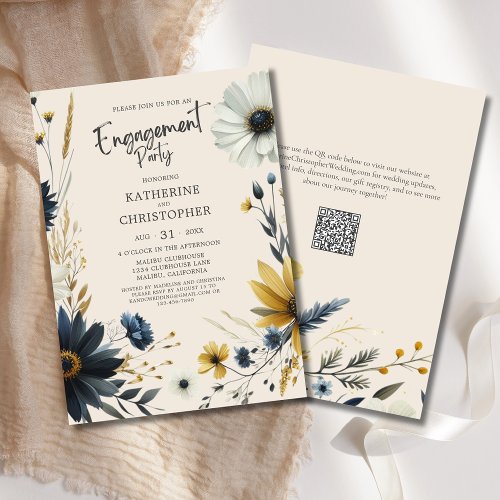 Elegant Wildflowers Beige Engagement Party Invitation