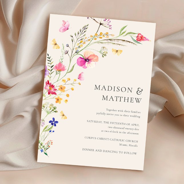 Elegant Wildflowers Beige Wedding Invitation (Creator Uploaded)