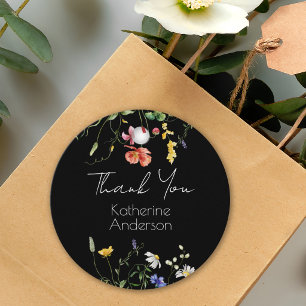 Elegant Wildflowers Black Graduate Party Thank You Favor Tags