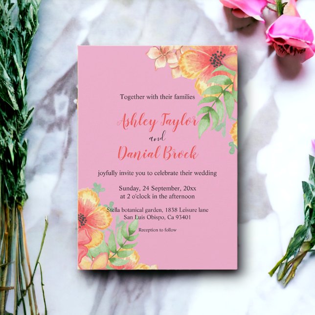 Elegant Wildflowers Blush Pink Boho Floral Wedding Invitation (Creator Uploaded)