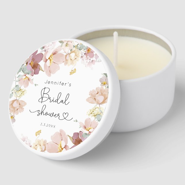 Elegant Wildflowers blush pink bridal shower Mini Candle Favors (Corner)
