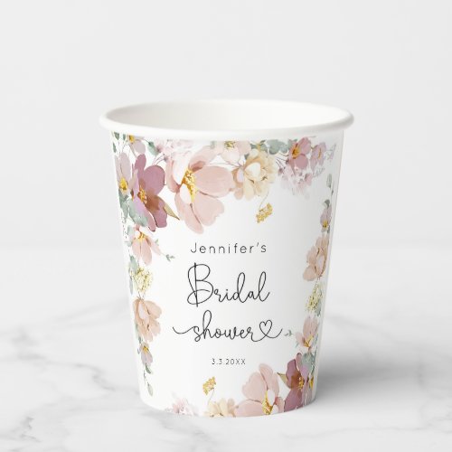 Elegant Wildflowers blush pink bridal shower Paper Cups