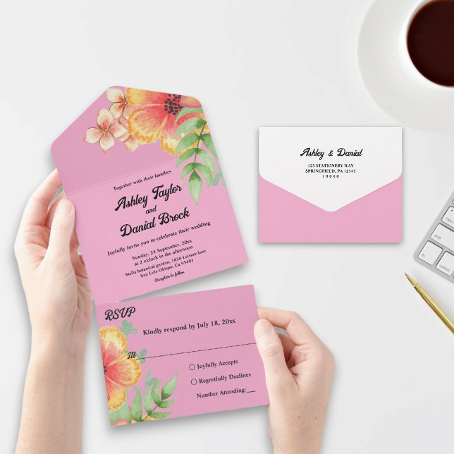 Elegant Wildflowers Blush Pink Fall Floral Wedding All In One Invitation (Creator Uploaded)