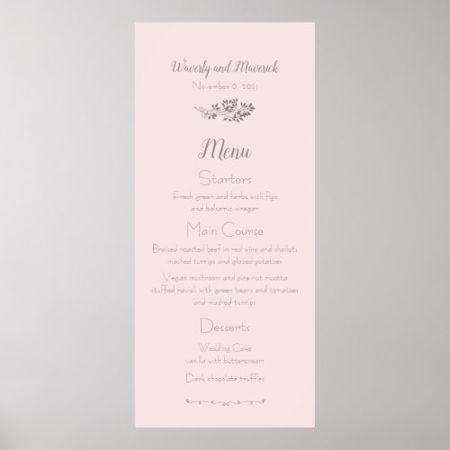 Elegant Wildflowers Blush Rustic Wedding Menu Poster